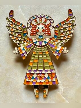 Bob Mackie Enamel Guardian Angel Pin Unsigned